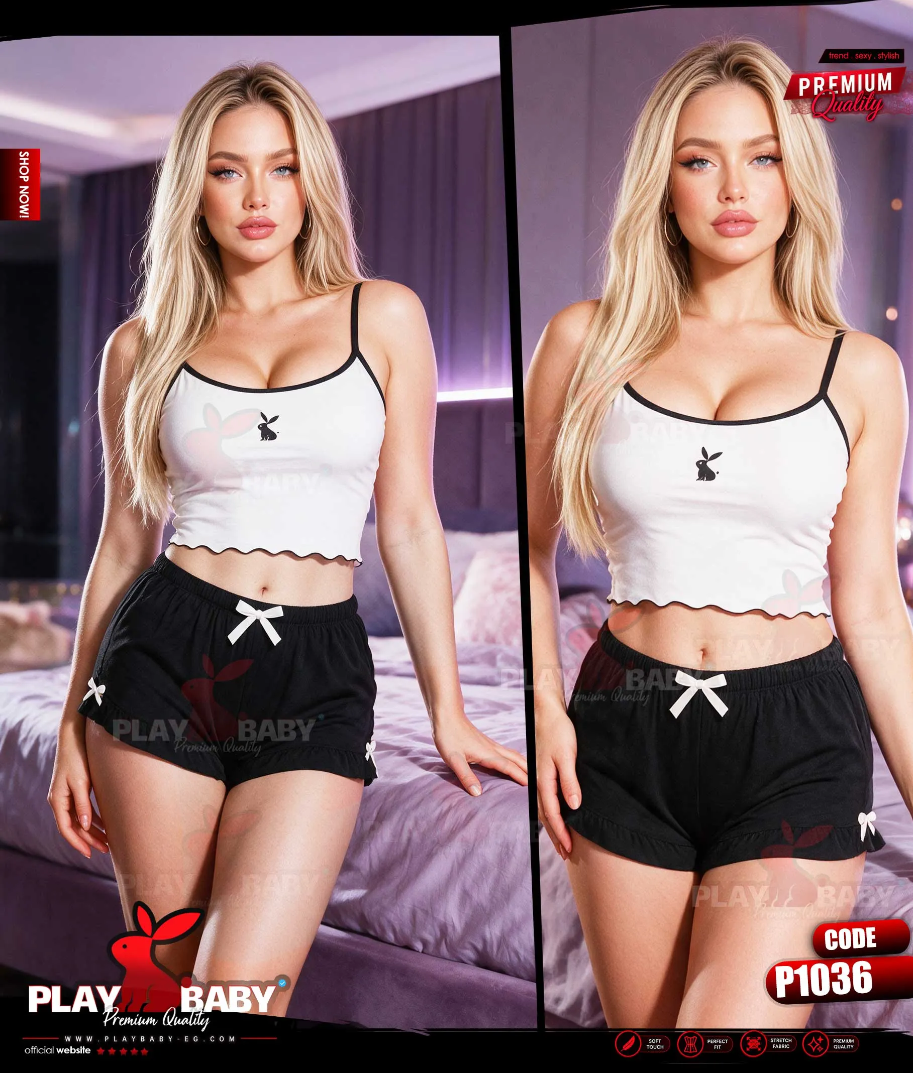 Play Baby Lingerie Scallop Crop Top & Shorts Set - CODE : P1036