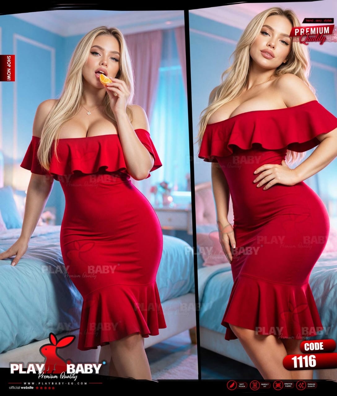 Play Baby Lingerie Off-the-Shoulder Bodycon Midi Dress - CODE : 1116